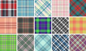 A vibrant collection of plaid patterns featuring square checks and repetition, ideal for textile, fabric, and stylish menu backgrounds. vector