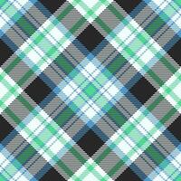 Knit seamless check tartan, reel fabric pattern . Interior background plaid textile texture in azure and grey colors. vector