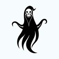 A black and white ghost with a skull on its head vector