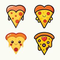 Four different pizza slices with different faces and hearts vector