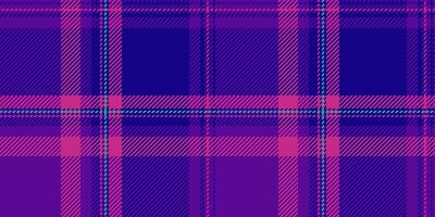 Down fabric seamless, rural check background plaid. Overlay textile texture tartan pattern in violet and indigo colors. vector