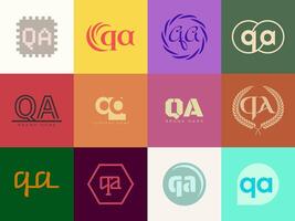 QA logo company template. Letter q and a logotype. Set different classic serif lettering and modern bold text with design elements. Initial font typography. vector