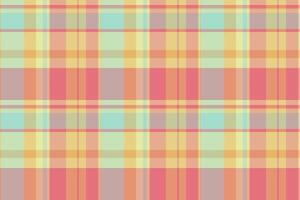 Sensual fabric seamless texture, vivid plaid check. Stitch pattern background tartan textile in orange and pastel colors. vector