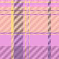 Pajamas texture check textile, retro pattern seamless background. Vertical tartan fabric plaid in pink and amber colors. vector
