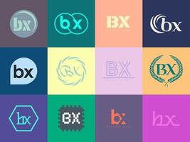 BX logo company template. Letter b and x logotype. Set different classic serif lettering and modern bold text with design elements. Initial font typography. vector