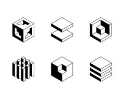 Cube logo, geometric design. Set box logotype company, trendy techno emblem in isometric 3D style. vector