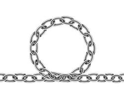 Realistic metal chain texture. Silver color chains link isolated on white background. Strong iron chainlet solid three dimensional design element. vector