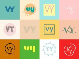 VY logo company template. Letter v and y logotype. Set different classic serif lettering and modern bold text with design elements. Initial font typography. vector