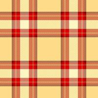 Material fabric plaid tartan, thread textile texture pattern. Chequered seamless check background in amber and red colors. vector
