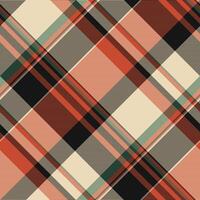 Preppy seamless check plaid, contour tartan texture . Asymmetric background fabric textile pattern in light and black colors. vector