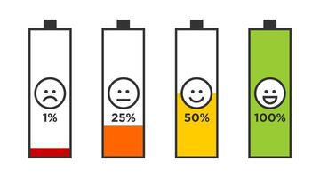 battery charge indicator icon set different level for ui energy symbol, mobile phone signs. Accumulator charging. vector
