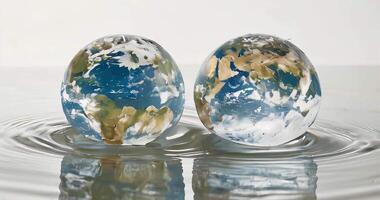 Planet globe earth in clean water. World Water Day, environment concept. video