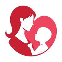 Mother and child silhouette in red heart shape vector