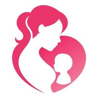 A mother and baby silhouette in pink heart vector