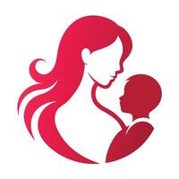 A mother and child silhouette in a red circle vector