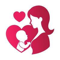 Mother and baby silhouette with heart shape vector