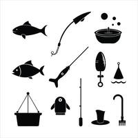 Fishing equipment icons set vector