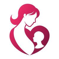 A mother and child silhouette in a heart shape vector