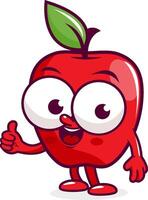 A cartoon apple on white background. Cartoon doodle comic apple character. Cute fresh red apple fruit mascot. vector