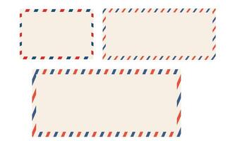 Airmail blank postcard template retro border envelope with stripes. Paper texture, vintage mail. Air post letter. Blank envelope vector