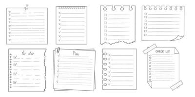 Set To do check list page doodle blank. Reminder, memo note hand drawn isolated on white. Pencil planner, notepad, sheet. vector
