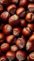 Rotating background of lots of hazelnuts Close up, video