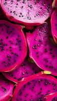 Rotating background of slices dragon fruit, Close up, Slow motion video