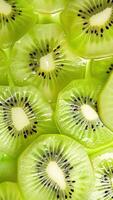 Rotating background of Kiwi fruits close up, Top view, Slow motion video