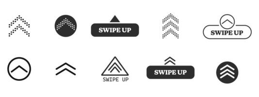 Swipe up slide arrow button, scroll ui icon. Interface simple sign, set of buttons for social media symbol. Swipe up, arrow up buttons vector