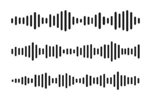 Set Sound wave or voice message waveform. Collection Podcast, media record, radio signal. Decibel audio record icon isolated on white background. Equalizer line vector