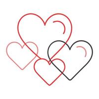 Two hearts are shown in a line drawing vector