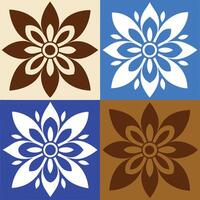 Four different colored flower designs on a square background vector