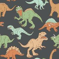 Hand drawn seamless pattern with dinosaurs. Perfect for fabric, wallpaper, wrapping paper or nursery decor. vector