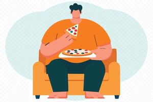 man eats pizza concept. vector