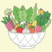 Vegetables in a bowl on a yellow background vector