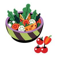 A colorful bowl with vegetables and tomatoes vector