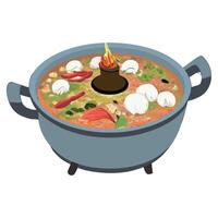 A pot of soup with a flame on top vector