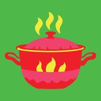 A red pot with yellow flames on top of it vector