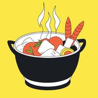 A pot with food on a yellow background vector
