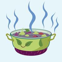 A pot of soup with steam coming out of it vector
