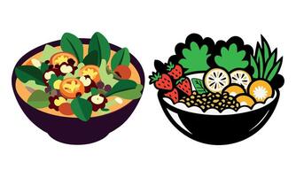 A bowl of salad and a bowl of fruit vector