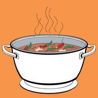 A pot of soup on an orange background vector