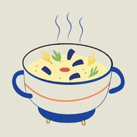 A drawing of a pot of soup with steam coming out of it vector
