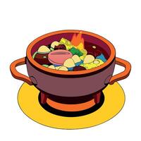 A bowl of soup with meat and vegetables on top vector