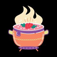 A pot with food and a flame on top vector