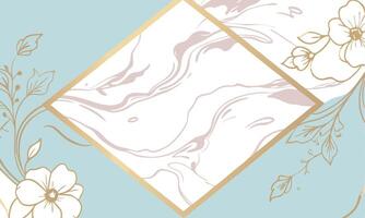 Gold frame with flowers and marble on a blue background vector
