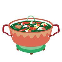 A pot with food in it on a white background vector