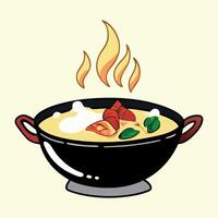 A bowl of curry with a fire on top vector