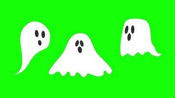 Cute Ghosts floating on Green Background 4k. Ready to use in your Halloween Related Project video
