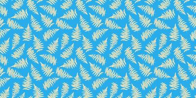 Summer plain pattern with abstract artistic leaves fern. hand drawing. Stylized plant seamless print on a blue background. Template for designs, textile, fabric, wallpaper, label, packaging vector